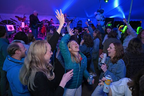 Reunion 2023 performance by Rhythm Method, the ultimate rock cover band featuring Conn alums Dave Warner ’86, Mike Stryker ’86, and Ross Dackow ’87, Saturday, June 3, 2023. (Connecticut College Photo by Sean D. Elliot)