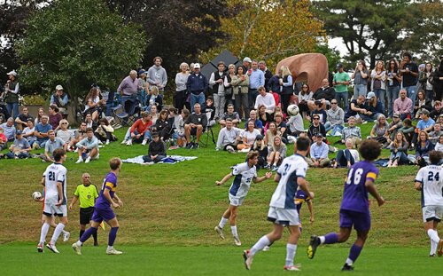 Connecticut College midfielder Maurice Pigola (35) '26 v. Williams College in NESCAC men’s soccer action Saturday, October 7, 2023 on Freeman Field.  (Connecticut College Photo by Sean D. Elliot)