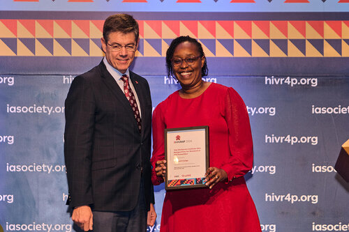 HIVR4P, the 5th HIV Research for Prevention Conference. Lima, Peru. 8 October, 2024

PL02
New tools: New challenges
Prize presenters Dave Clark (the Aurum Institute) and the recipient Elizabeth Irungu (Jhipiego)

©️ Nicole Bergman / IAS