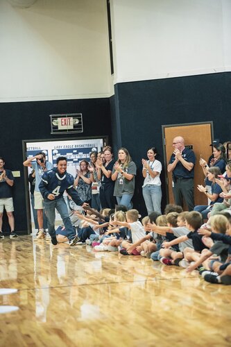Pep rally in the gym August 2025