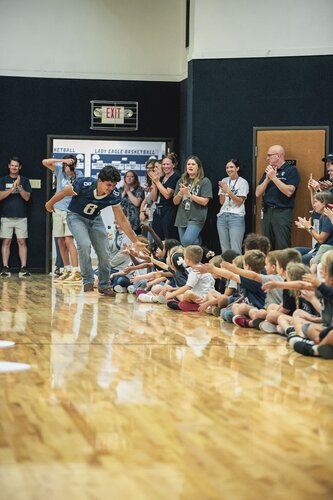 Pep rally in the gym August 2025