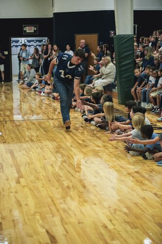 Pep rally in the gym August 2025