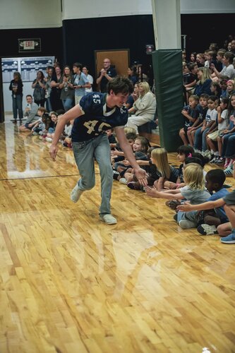 Pep rally in the gym August 2025