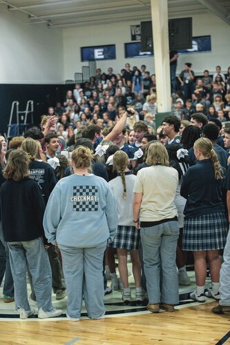 Pep rally in the gym August 2025