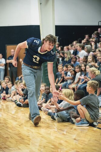Pep rally in the gym August 2025
