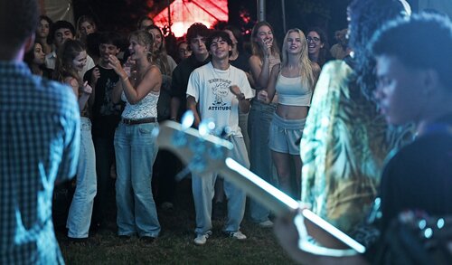 Student bands Brisa Azul and Marmalady perform as part of Arbofest for Fall Weekend Thursday, September 25, 2025 on Tempel Green. The event was moved to the Fall Weekend tent on Tempel Green due to weather. (Connecticut College photos by Sean D. Elliot)