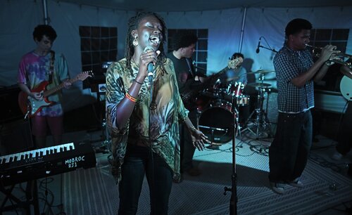 Student bands Brisa Azul and Marmalady perform as part of Arbofest for Fall Weekend Thursday, September 25, 2025 on Tempel Green. The event was moved to the Fall Weekend tent on Tempel Green due to weather. (Connecticut College photos by Sean D. Elliot)