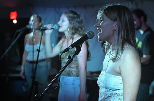 Student bands Brisa Azul and Marmalady perform as part of Arbofest for Fall Weekend Thursday, September 25, 2025 on Tempel Green. The event was moved to the Fall Weekend tent on Tempel Green due to weather. (Connecticut College photos by Sean D. Elliot)