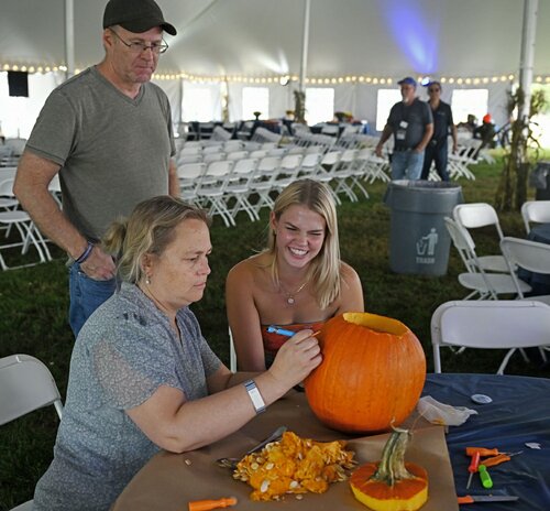 First day of Fall Weekend with pumpkin carving and opening reception Friday, September 26, 2025. (Connecticut College photos by Sean D. Elliot)