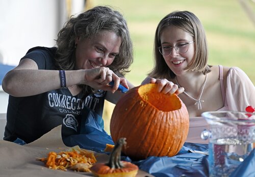 First day of Fall Weekend with pumpkin carving and opening reception Friday, September 26, 2025. (Connecticut College photos by Sean D. Elliot)