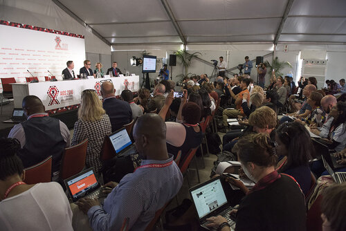 21st International AIDS Conference (AIDS 2016), Durban, South Africa.
Photo shows the PEPFAR and Elton John AIDS Foundation Press Conference.
Photo©International AIDS Society/Steve Forrest/Workers' Photos