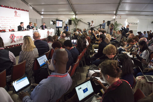 21st International AIDS Conference (AIDS 2016), Durban, South Africa.
Photo shows the PEPFAR and Elton John AIDS Foundation Press Conference.
Photo©International AIDS Society/Steve Forrest/Workers' Photos
