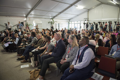 21st International AIDS Conference (AIDS 2016), Durban, South Africa.
Photo shows the PEPFAR and Elton John AIDS Foundation Press Conference.
Photo©International AIDS Society/Steve Forrest/Workers' Photos