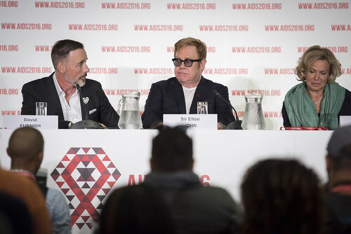 21st International AIDS Conference (AIDS 2016), Durban, South Africa.
Photo shows the PEPFAR and Elton John AIDS Foundation Press Conference. Left to Right: David Furnish, Chairman, Elton John AIDS Foundation; Sir Elton John, Founder, Elton John AIDS Foundation; Ambassador Deborah Birx, United States Global AIDS Coordinator.
Photo©International AIDS Society/Steve Forrest/Workers' Photos