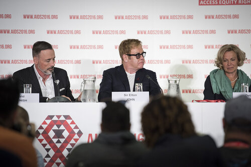 21st International AIDS Conference (AIDS 2016), Durban, South Africa.
Photo shows the PEPFAR and Elton John AIDS Foundation Press Conference. Left to Right: David Furnish, Chairman, Elton John AIDS Foundation; Sir Elton John, Founder, Elton John AIDS Foundation; Ambassador Deborah Birx, United States Global AIDS Coordinator.
Photo©International AIDS Society/Steve Forrest/Workers' Photos