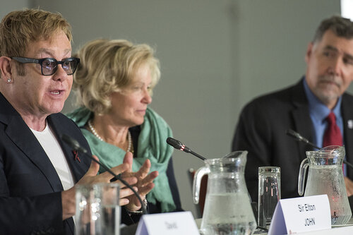 21st International AIDS Conference (AIDS 2016), Durban, South Africa.
Photo shows the PEPFAR and Elton John AIDS Foundation Press Conference. Left to Right: Sir Elton John, Founder, Elton John AIDS Foundation; Ambassador Deborah Birx, United States Global AIDS Coordinator; Chris Beyrer, President International AIDS Society.
Photo©International AIDS Society/Steve Forrest/Workers' Photos