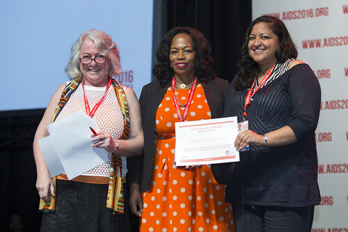 21st International AIDS Conference (AIDS 2016), Durban, South Africa.
What is our goal? (WEPL01)
Award Presentation: Prize for Excellence in Research Related to Children Affected by HIV, Professor Lorraine Sherr, Dr. Chewe Luo and Theresa Betancourt, 20 July, 2016.
Photo©International AIDS Society/Rogan Ward