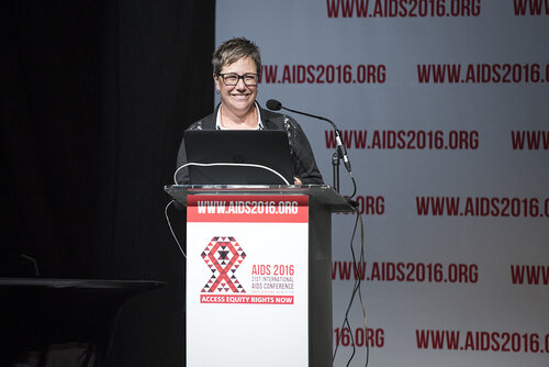 21st International AIDS Conference (AIDS 2016), Durban, South Africa.
Photo shows the 'Courage in Leadership: World Leaders with the Political Will to Remove Punitive Laws session.
From Left to Right: Laurel Sprague, HIV Justice Network, United States.
Photo©International AIDS Society/Steve Forrest/Workers' Photos