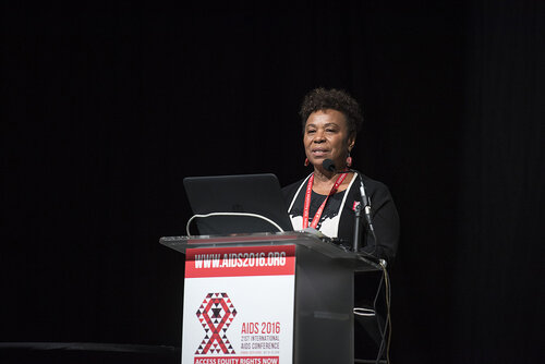 21st International AIDS Conference (AIDS 2016), Durban, South Africa.
Photo shows the 'Courage in Leadership: World Leaders with the Political Will to Remove Punitive Laws session.
Barbara Lee, United States Congress, United States, speaking.
Photo©International AIDS Society/Steve Forrest/Workers' Photos