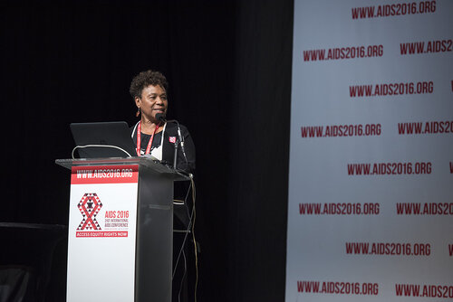 21st International AIDS Conference (AIDS 2016), Durban, South Africa.
Photo shows the 'Courage in Leadership: World Leaders with the Political Will to Remove Punitive Laws session.
Barbara Lee, United States Congress, United States, speaking.
Photo©International AIDS Society/Steve Forrest/Workers' Photos