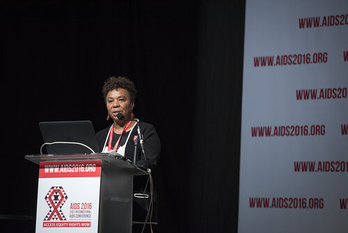 21st International AIDS Conference (AIDS 2016), Durban, South Africa.
Photo shows the 'Courage in Leadership: World Leaders with the Political Will to Remove Punitive Laws session.
Barbara Lee, United States Congress, United States, speaking.
Photo©International AIDS Society/Steve Forrest/Workers' Photos