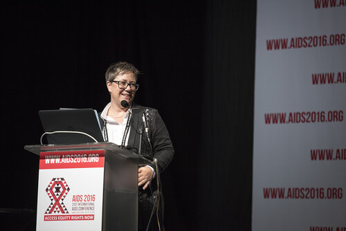 21st International AIDS Conference (AIDS 2016), Durban, South Africa.
Photo shows the 'Courage in Leadership: World Leaders with the Political Will to Remove Punitive Laws session.
From Left to Right: Laurel Sprague, HIV Justice Network, United States.
Photo©International AIDS Society/Steve Forrest/Workers' Photos