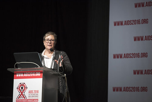 21st International AIDS Conference (AIDS 2016), Durban, South Africa.
Photo shows the 'Courage in Leadership: World Leaders with the Political Will to Remove Punitive Laws session.
From Left to Right: Laurel Sprague, HIV Justice Network, United States.
Photo©International AIDS Society/Steve Forrest/Workers' Photos
