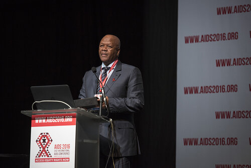 21st International AIDS Conference (AIDS 2016), Durban, South Africa.
Photo shows the 'Courage in Leadership: World Leaders with the Political Will to Remove Punitive Laws session.
Jeffrey Radebe, Minister in the Presidency for Planning, Performance, Monitoring, Evaluation and Administration, South Africa speaking.
Photo©International AIDS Society/Steve Forrest/Workers' Photos