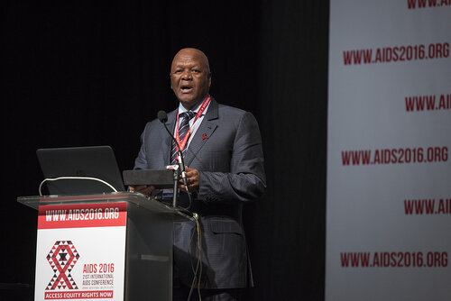 21st International AIDS Conference (AIDS 2016), Durban, South Africa.
Photo shows the 'Courage in Leadership: World Leaders with the Political Will to Remove Punitive Laws session.
Jeffrey Radebe, Minister in the Presidency for Planning, Performance, Monitoring, Evaluation and Administration, South Africa speaking.
Photo©International AIDS Society/Steve Forrest/Workers' Photos