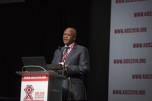 21st International AIDS Conference (AIDS 2016), Durban, South Africa.
Photo shows the 'Courage in Leadership: World Leaders with the Political Will to Remove Punitive Laws session.
Jeffrey Radebe, Minister in the Presidency for Planning, Performance, Monitoring, Evaluation and Administration, South Africa speaking.
Photo©International AIDS Society/Steve Forrest/Workers' Photos