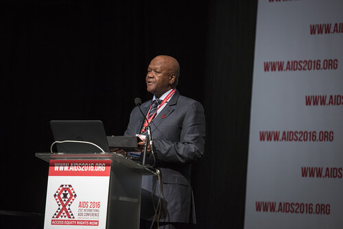 21st International AIDS Conference (AIDS 2016), Durban, South Africa.
Photo shows the 'Courage in Leadership: World Leaders with the Political Will to Remove Punitive Laws session.
Jeffrey Radebe, Minister in the Presidency for Planning, Performance, Monitoring, Evaluation and Administration, South Africa speaking.
Photo©International AIDS Society/Steve Forrest/Workers' Photos