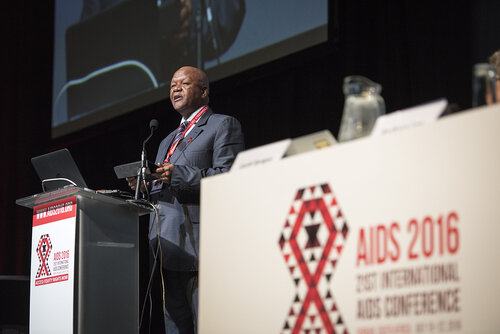 21st International AIDS Conference (AIDS 2016), Durban, South Africa.
Photo shows the 'Courage in Leadership: World Leaders with the Political Will to Remove Punitive Laws session.
Jeffrey Radebe, Minister in the Presidency for Planning, Performance, Monitoring, Evaluation and Administration, South Africa speaking.
Photo©International AIDS Society/Steve Forrest/Workers' Photos