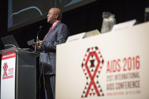 21st International AIDS Conference (AIDS 2016), Durban, South Africa.
Photo shows the 'Courage in Leadership: World Leaders with the Political Will to Remove Punitive Laws session.
Jeffrey Radebe, Minister in the Presidency for Planning, Performance, Monitoring, Evaluation and Administration, South Africa speaking.
Photo©International AIDS Society/Steve Forrest/Workers' Photos