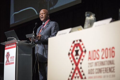 21st International AIDS Conference (AIDS 2016), Durban, South Africa.
Photo shows the 'Courage in Leadership: World Leaders with the Political Will to Remove Punitive Laws session.
Jeffrey Radebe, Minister in the Presidency for Planning, Performance, Monitoring, Evaluation and Administration, South Africa speaking.
Photo©International AIDS Society/Steve Forrest/Workers' Photos