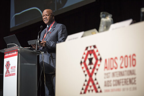 21st International AIDS Conference (AIDS 2016), Durban, South Africa.
Photo shows the 'Courage in Leadership: World Leaders with the Political Will to Remove Punitive Laws session.
Jeffrey Radebe, Minister in the Presidency for Planning, Performance, Monitoring, Evaluation and Administration, South Africa speaking.
Photo©International AIDS Society/Steve Forrest/Workers' Photos