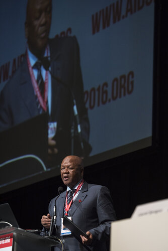 21st International AIDS Conference (AIDS 2016), Durban, South Africa.
Photo shows the 'Courage in Leadership: World Leaders with the Political Will to Remove Punitive Laws session.
Jeffrey Radebe, Minister in the Presidency for Planning, Performance, Monitoring, Evaluation and Administration, South Africa speaking.
Photo©International AIDS Society/Steve Forrest/Workers' Photos