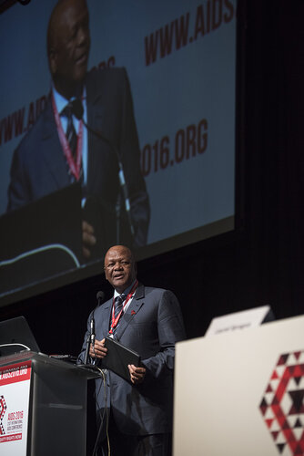 21st International AIDS Conference (AIDS 2016), Durban, South Africa.
Photo shows the 'Courage in Leadership: World Leaders with the Political Will to Remove Punitive Laws session.
Jeffrey Radebe, Minister in the Presidency for Planning, Performance, Monitoring, Evaluation and Administration, South Africa speaking.
Photo©International AIDS Society/Steve Forrest/Workers' Photos