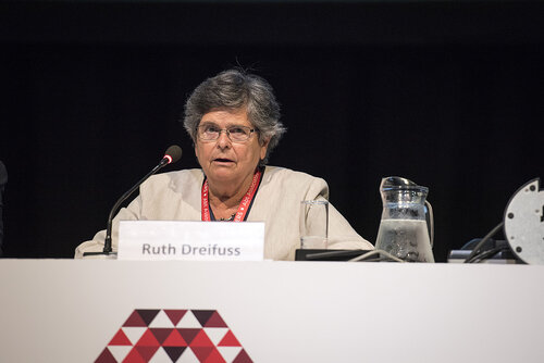 21st International AIDS Conference (AIDS 2016), Durban, South Africa.
Photo shows the 'Courage in Leadership: World Leaders with the Political Will to Remove Punitive Laws session.
Ruth Dreifuss, Former President, Switzerland speaking.
Photo©International AIDS Society/Steve Forrest/Workers' Photos