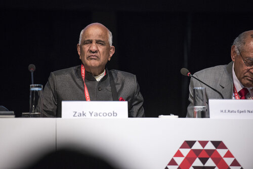 21st International AIDS Conference (AIDS 2016), Durban, South Africa.
Photo shows the 'Courage in Leadership: World Leaders with the Political Will to Remove Punitive Laws session.
From Left to Right: Laurel Sprague, HIV Justice Network, United States; Barbara Lee, United States Congress, United States; Jeffrey Radebe, Minister in the Presidency for Planning, Performance, Monitoring, Evaluation and Administration, South Africa; Ruth Dreifuss, Former President, Switzerland; Zak Yacoob, Constitutional Court, South Africa; H.E.Ratu   Nailatikau, Former President of the Republic of Fiji.
Photo©International AIDS Society/Steve Forrest/Workers' Photos