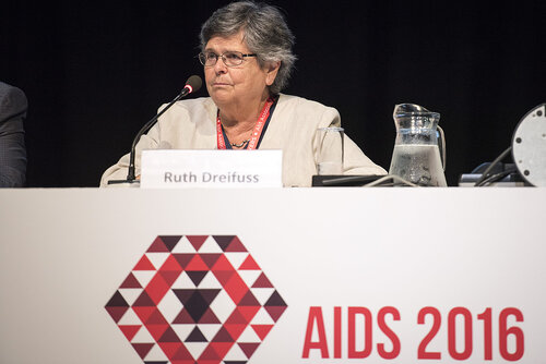 21st International AIDS Conference (AIDS 2016), Durban, South Africa.
Photo shows the 'Courage in Leadership: World Leaders with the Political Will to Remove Punitive Laws session.
From Left to Right: Laurel Sprague, HIV Justice Network, United States; Barbara Lee, United States Congress, United States; Jeffrey Radebe, Minister in the Presidency for Planning, Performance, Monitoring, Evaluation and Administration, South Africa; Ruth Dreifuss, Former President, Switzerland; Zak Yacoob, Constitutional Court, South Africa; H.E.Ratu   Nailatikau, Former President of the Republic of Fiji.
Photo©International AIDS Society/Steve Forrest/Workers' Photos