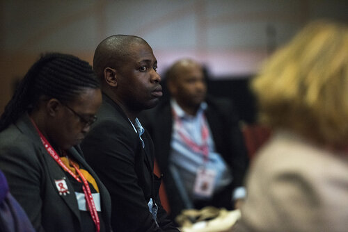 21st International AIDS Conference (AIDS 2016), Durban, South Africa.
Photo shows the 'Courage in Leadership: World Leaders with the Political Will to Remove Punitive Laws session.
From Left to Right: Laurel Sprague, HIV Justice Network, United States; Barbara Lee, United States Congress, United States; Jeffrey Radebe, Minister in the Presidency for Planning, Performance, Monitoring, Evaluation and Administration, South Africa; Ruth Dreifuss, Former President, Switzerland; Zak Yacoob, Constitutional Court, South Africa; H.E.Ratu   Nailatikau, Former President of the Republic of Fiji.
Photo©International AIDS Society/Steve Forrest/Workers' Photos