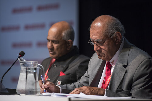 21st International AIDS Conference (AIDS 2016), Durban, South Africa.
Photo shows the 'Courage in Leadership: World Leaders with the Political Will to Remove Punitive Laws session.
From Left to Right: Zak Yacoob, Constitutional Court, South Africa; H.E.Ratu Nailatikau, Former President of the Republic of Fiji.
Photo©International AIDS Society/Steve Forrest/Workers' Photos