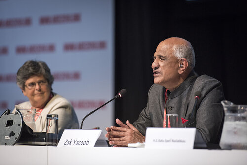 21st International AIDS Conference (AIDS 2016), Durban, South Africa.
Photo shows the 'Courage in Leadership: World Leaders with the Political Will to Remove Punitive Laws session.
Zak Yacoob, Constitutional Court, South Africa speaking.
Photo©International AIDS Society/Steve Forrest/Workers' Photos