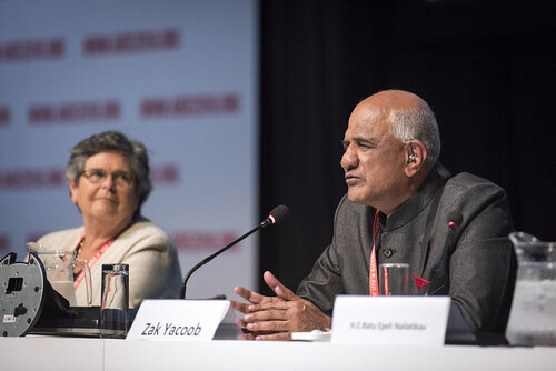 21st International AIDS Conference (AIDS 2016), Durban, South Africa.
Photo shows the 'Courage in Leadership: World Leaders with the Political Will to Remove Punitive Laws session.
Zak Yacoob, Constitutional Court, South Africa speaking.
Photo©International AIDS Society/Steve Forrest/Workers' Photos