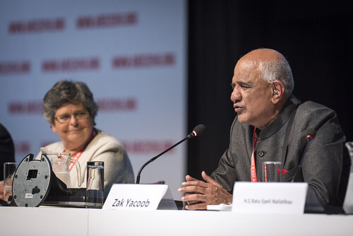 21st International AIDS Conference (AIDS 2016), Durban, South Africa.
Photo shows the 'Courage in Leadership: World Leaders with the Political Will to Remove Punitive Laws session.
Zak Yacoob, Constitutional Court, South Africa speaking.
Photo©International AIDS Society/Steve Forrest/Workers' Photos