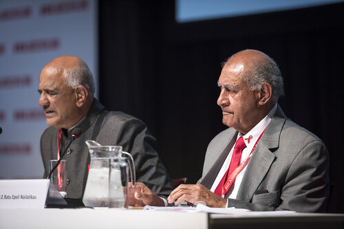 21st International AIDS Conference (AIDS 2016), Durban, South Africa.
Photo shows the 'Courage in Leadership: World Leaders with the Political Will to Remove Punitive Laws session.
From Left to Right: Zak Yacoob, Constitutional Court, South Africa; H.E.Ratu Nailatikau, Former President of the Republic of Fiji.
Photo©International AIDS Society/Steve Forrest/Workers' Photos