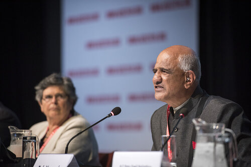21st International AIDS Conference (AIDS 2016), Durban, South Africa.
Photo shows the 'Courage in Leadership: World Leaders with the Political Will to Remove Punitive Laws session.
Zak Yacoob, Constitutional Court, South Africa speaking.
Photo©International AIDS Society/Steve Forrest/Workers' Photos