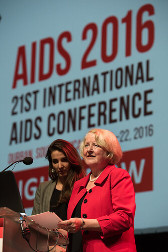 21st International AIDS Conference (AIDS 2016), Durban, South Africa. Photo shows: Women, Girls and HIV Investigator’s Prize. Presented by Jan Beagle (Right), UNAIDS Deputy Executive Director and Princess Tessy of Luxembourg. Photo©International AIDS Society/Marcus Rose