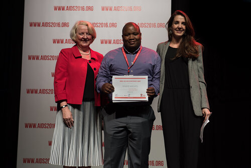 21st International AIDS Conference (AIDS 2016), Durban, South Africa. Photo shows: Women, Girls and HIV Investigator’s Prize presented to Sinaye Ngcapu by Jan Beagle (Left), UNAIDS Deputy Executive Director and
Princess Tessy of Luxembourg. Photo©International AIDS Society/Marcus Rose