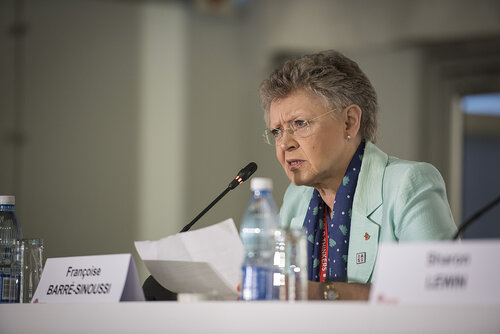 21st International AIDS Conference (AIDS 2016), Durban, South Africa.
Photo shows the official HIV Cure Research Press Conference. Françoise Barré-Sinoussi, Research Director of Exceptional Grade, French National Institute of Health and Medical Research, and Professor, Institut Pasteur speaking.
Photo©International AIDS Society/Steve Forrest/Workers' Photos